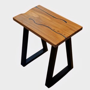 Walnut Blue Resin Table Trapezoid Legs
