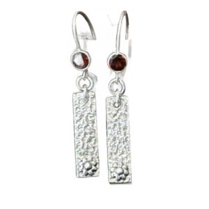 Rectangular Floral, Garnet Zirconia Earrings