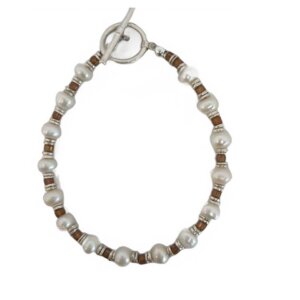 Button Pearl Silver Disc Bracelet