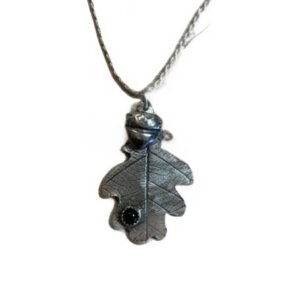 Silver Oak, Acorn, Garnet Pendant