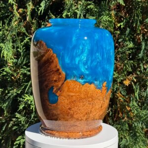 Coastal Blue Rare Maple Burl Vase