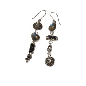 Rose Cut Labradorite/ Blue Sapphire Beads/ Quartz Beads/ Sterling Earrings