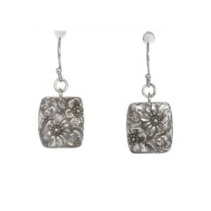 Floral Square Silver Earrings