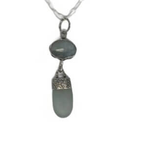 Aquamarine and Blue Beach Glass Sterling Necklace